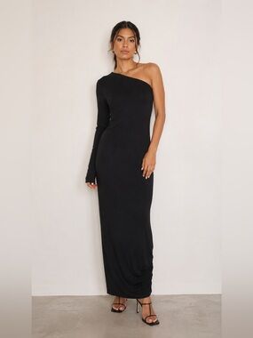 Zara Black One Shoulder Maxi Dress XS